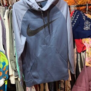 Nike Dri-FIT Pullover Hoodie Small Gray Blue Large Black Swoosh Raglan Sleeves